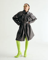 W.BELTED LEATHER SHIRRING COAT - DARK BROWN (6636057952374)