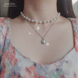 Elegant Layered Pearl Choker Necklace - Silver color