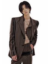 LEATHER LINE TAILORED JACKET (BROWN) (6654718804086)
