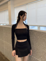 スリムボレロセット/010. Slim bolero set (black, white)