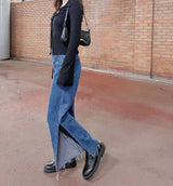 ワイドフィットスリットミディアムブルーデニムパンツ/WIDE FIT SLIT MEDIUM BLUE DENIM PANTS [16634]