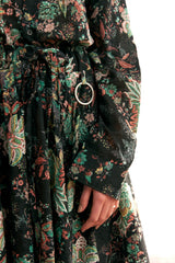 "PRE-ORDER 4/16~" VINTAGE FLOWER UNBALANCE FLARE SKIRT (Black) (6546128175222)
