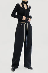 ストリングフリーサイズブラックパンツ / String free size black pants