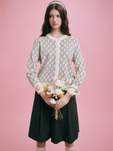 DVRK PRIVÉ KNIT CROPPED MONOGRAM CARDIGAN - CREAM/GREY
