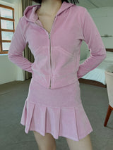 ベルベット クロップ フード ジップアップ / Velvet Crop Hood Zip Up (4color)