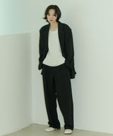 UNISEX PINTUCK STITCH WIDE PANTS W - BLACK (6689418903670)