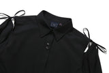 ショルダーオープンリボンシャツ / SHOULDER OPEN RIBBON SHIRT_BLACK