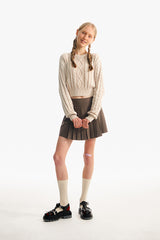 スモールチェリーツートンケーブルクロップニット／SMALL CHERRY TWO-TONE CABLE CROP KNIT [LIGHT BEIGE]