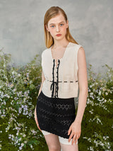 プチリボンニットベスト / Petite Ribbon Knit Vest (Ivory)