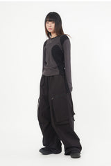 Zipper big cargo balloon wide banding pants