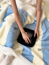 Retro stripe microfiber lamb fleece blanket - 150x200cm - Blue