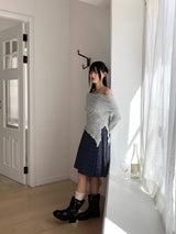 Lawton ribbed diagonal off-shoulder long sleeve knit