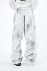 Crack dirty washed over banding pants
