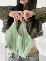 ライカーシースループリーツシルキーバケットトートバッグ / Liker See-Through Pleated Silky Bucket Tote Bag