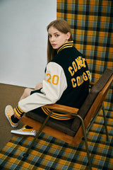 Big Patch Black Ivory Baseball Jacket / Varsity Jacket