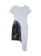 ベルベットパネルジャージドレス/Velvet Panelled Jersey Dress _ Blue Grey