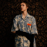 プリントリネンブレンドショートスリーブジャケット/[UNISEX] Printed Linen-Blend Short-Sleeved Jacket (Blue)