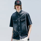 ウォッシュドデニムウェスタンシャツ / WASHED DENIM WESTERN SHIRT BLACK
