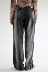ラインフェイデッドデニムパンツ / black blue line faded denim