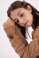 シグネイチャーボタンウィズボールドチェーンブレスレット/Merry,Motive signature button with bold chain bracelet (2colors)