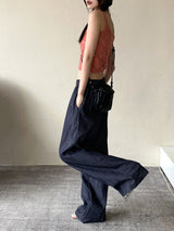 アンダーノンフェードサマーリネンローデニムワイドパンツ / Ander Non-Fade Summer Linen Raw Denim Wide Pants