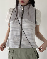 アズワンゴフコアサイドシャーリングカラーリングジップアップベスト / Asone Goff Core Side Shirring Coloring Zip-up Vest