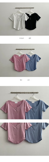 レミススパンデックスラウンドボタンスリーブTシャツ / Remiss Spandex Round Button Short-Sleeved T-Shirt