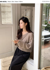 ルーズフィットVネック長袖ニット (5color)