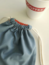 Two tone string pouch - skyblue gray L