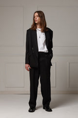 Belted wide slacks - Black (4622119960694)