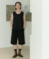 UNISEX PINTUCK STITCH BERMUDA PANTS M- BLACK (6689423294582)