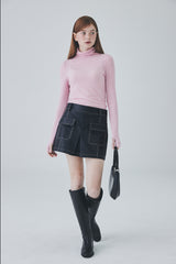 ビーガンレザースティッチミニスカート / Vegan Leather Stitch Mini Skirt [Black]