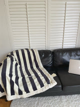 Retro stripe microfiber lamb fleece blanket - 100x150cm - Black