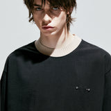 リブボールドネックピアストTシャツ / rib bold neck pierced t-shirt black