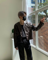 クロップドレザーカーディガン/SI Cropped Leather Cardigan (3 colors)