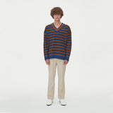 STRIPE V NECK KNIT_BLUE (6612841201782)