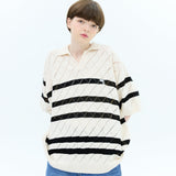 ストライプスカシハーフスリーブニット / Stripe skashi half sleeve knit