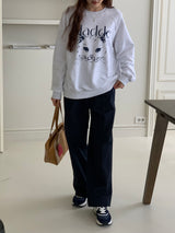 キャットドローイングスウェットシャツ/CAT DRAWING SWEATSHIRTS (WHITE MELANGE)