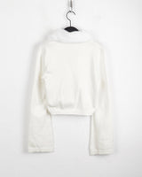 Kime collar fur ribbon string long sleeve cardigan
