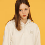プリーツクロップスナップフーディー / PLEATS CROP SNAP HOODIE_IVORY
