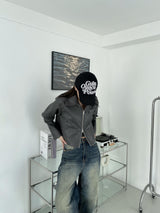 two-way crop leather jacket [2color]
