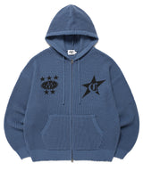 DAMAGED KNIT ZIP UP HOODIE BLUE(CV2DFUK681A)