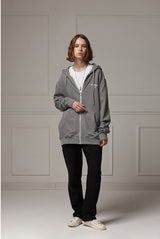 Pigment washed zipup hoodie - Grey (4622122680438)