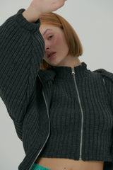 ZIPPER KNIT CARDIGAN SET / CHARCOAL