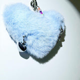 Blue heart fur keychain