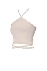 2ウェイホルタースパンクロップスリーブレストップ/2-way halter span crop sleeveless top (beige)