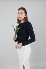 ボタンバンディングロングスカート / Button Banding Long Skirt Ivory