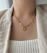 ボールドハート淡水パールネックレス2ウェイYチョーカーネックレス/hay Bold Heart Fresh Water Pearl Necklace Two Way y Choker Necklace