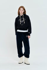 CHERRY ARCH LOGO CROP NAPPING HOODIE [DARK NAVY]