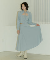 HIGH WAIST FLARE MAXI SKIRT - NILE BLUE (6689409171574)